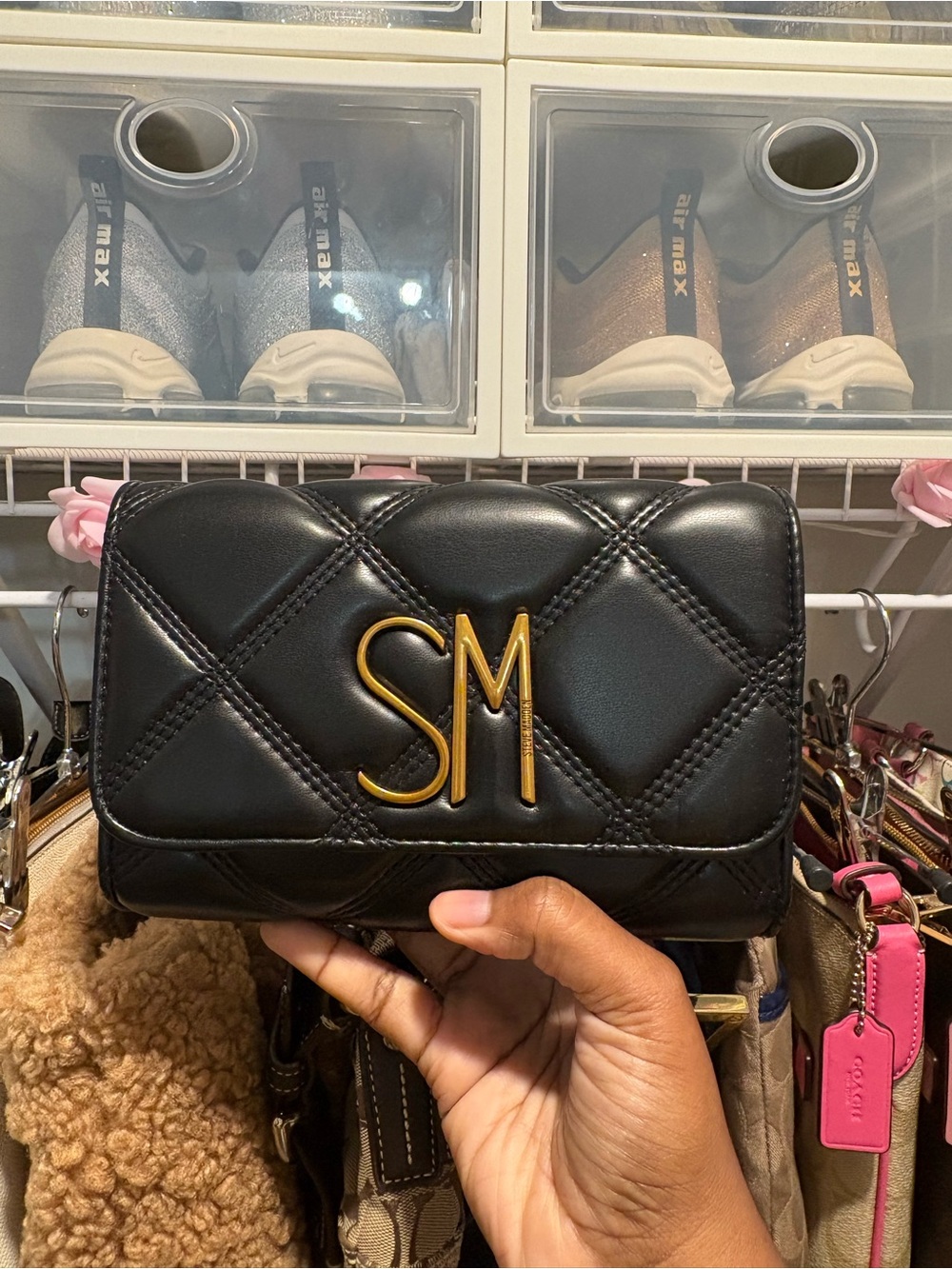 Steve Madden Quilted Black Leather Crossbody Bag - Designer-Inspired